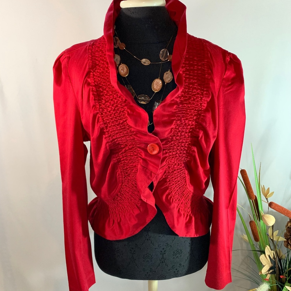 Bamboo Trader Red Ruffeld Bolero Top Jacket Blazer